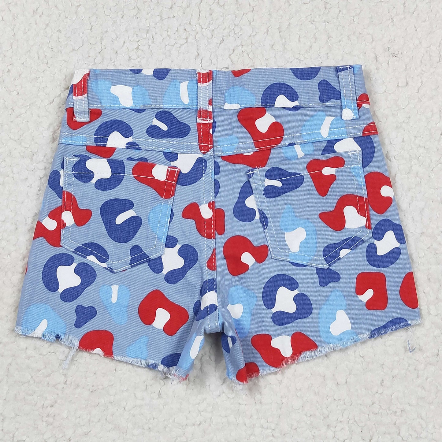 rts no moq SS0166 Red and blue leopard print denim shorts