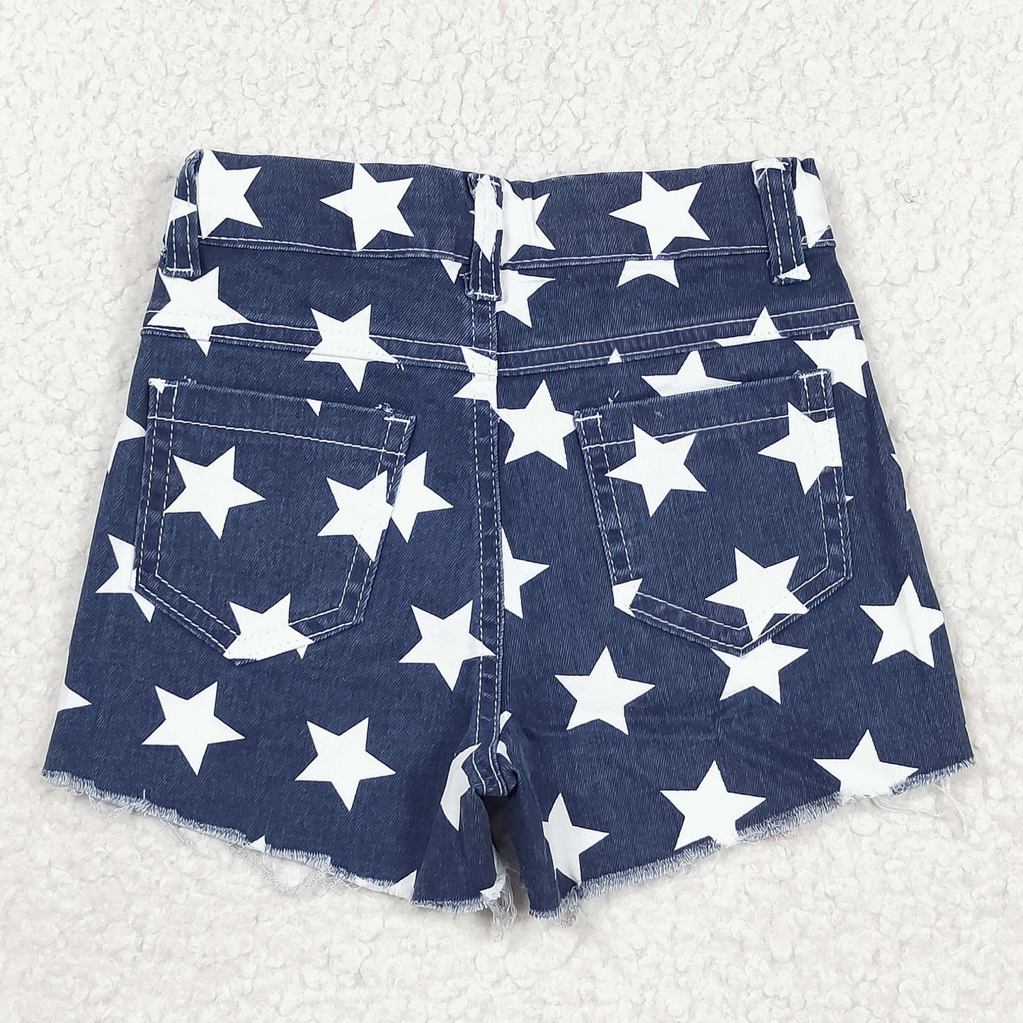 rts no moq SS0168 Red and white striped star blue patchwork denim shorts