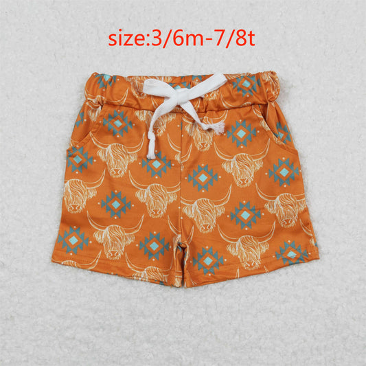 SS0208 Alpine Cow Head Geometric Orange Shorts