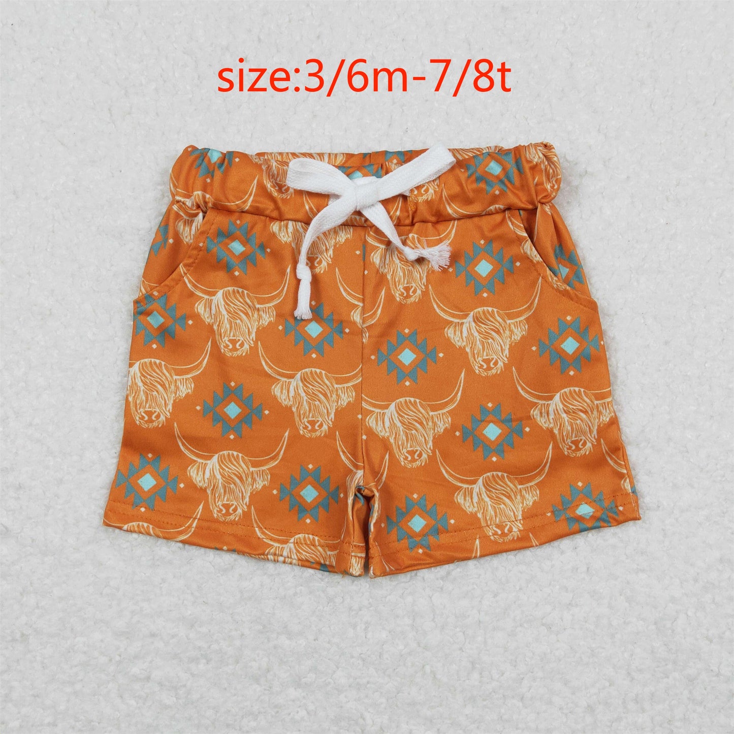 SS0208 Alpine Cow Head Geometric Orange Shorts
