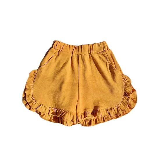 SS0236 pre-order toddler clothes yellow ruffle baby girl summer shorts