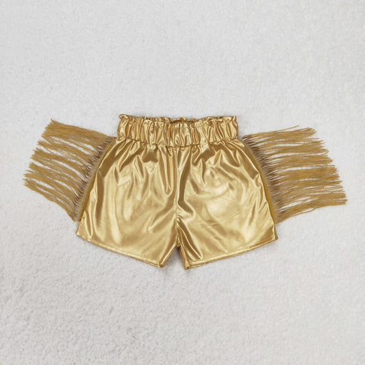rts no moq SS0242 gold shiny leather tassel shorts