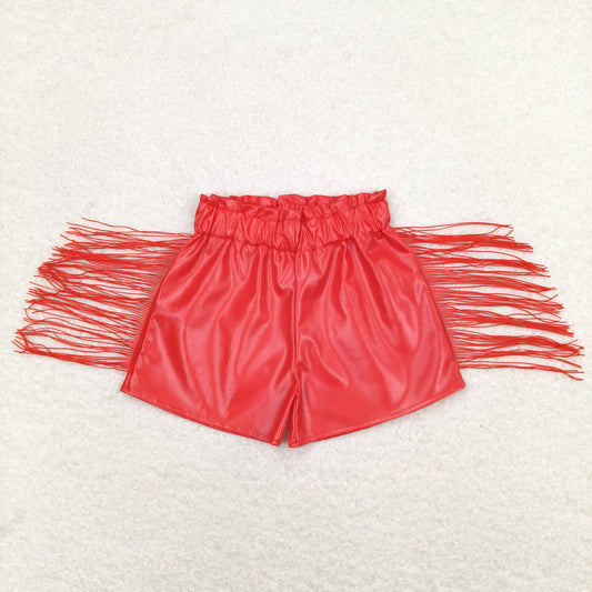rts no moq SS0252 red shiny leather tassel shorts