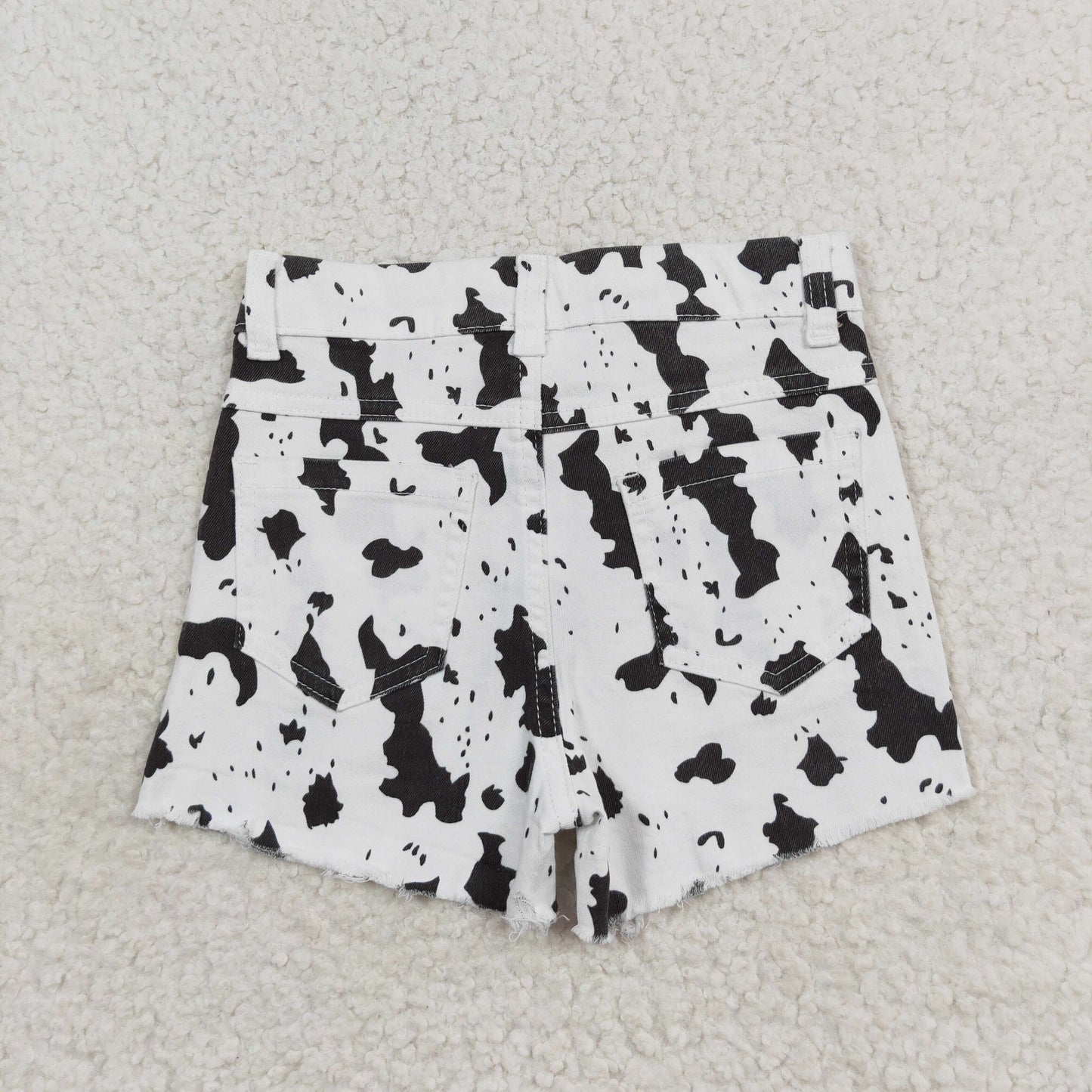 rts no moq SS0332 Cow pattern white ripped denim shorts