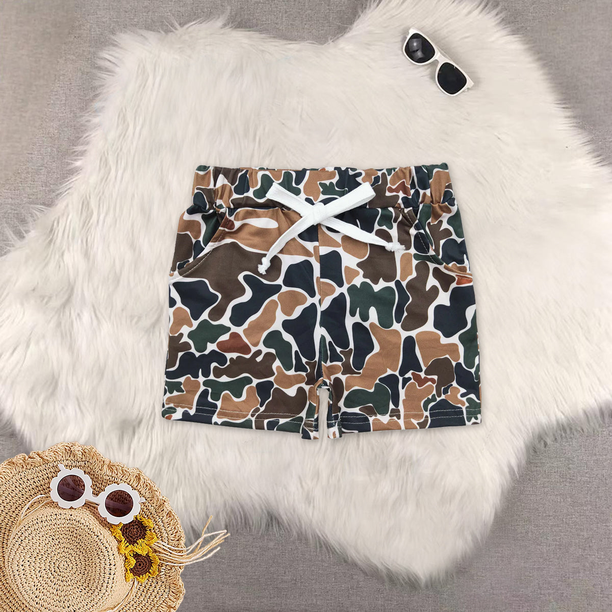 RTS NO MOQ Sibling baby boy clothes Camouflage summer short sleeve shorts sets and top and shorts