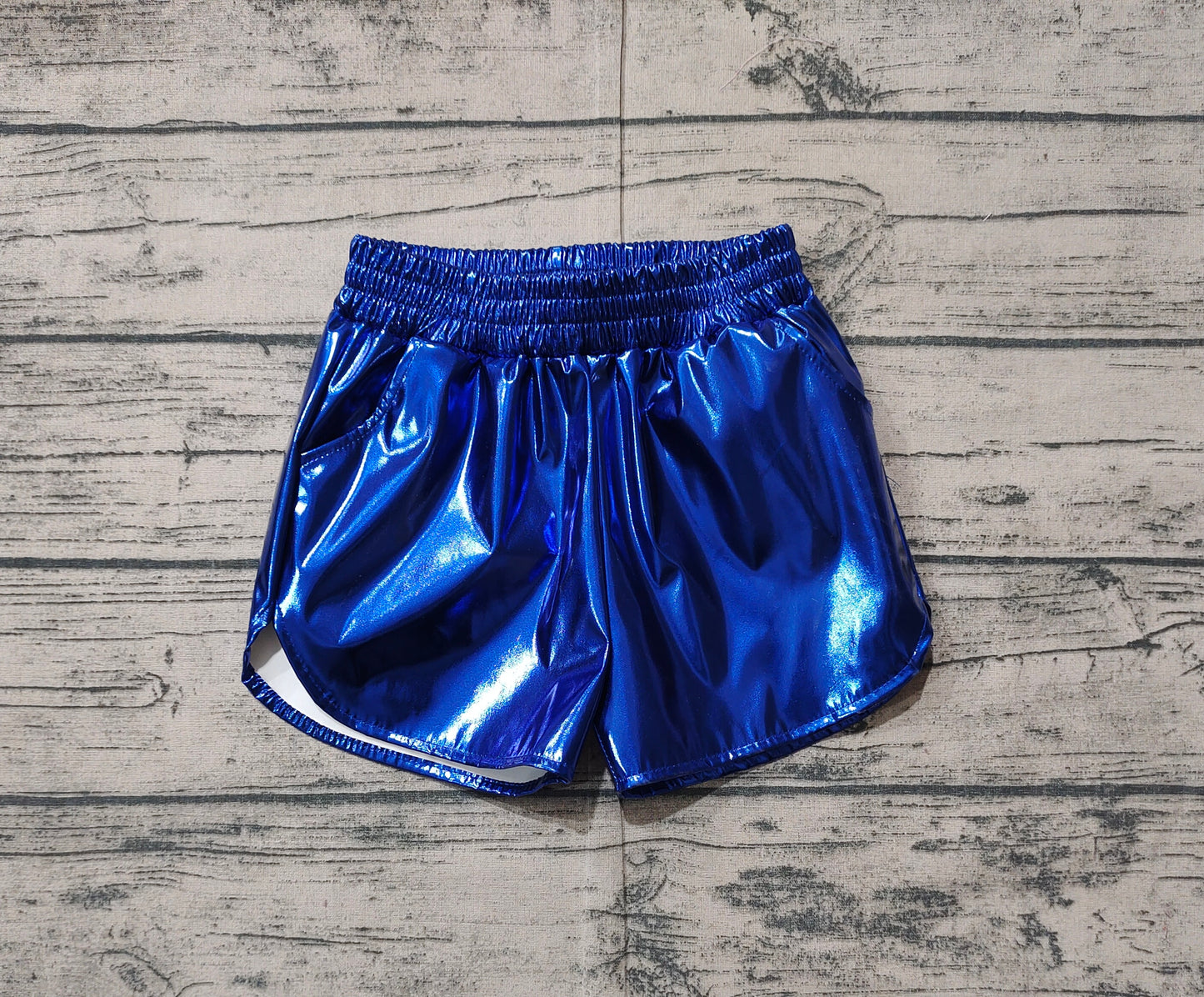 NO MOQ SS0409 pre-order baby girls clothes Dark Blue shiny leather shorts