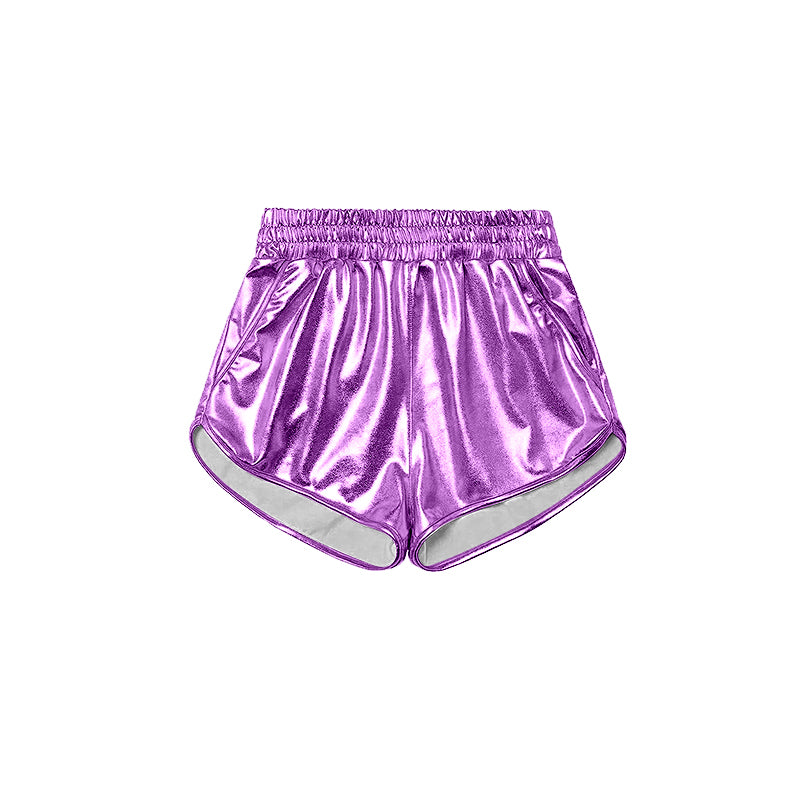 NO MOQ SS0411 pre-order baby girls clothes purple shiny leather shorts-24.11.30