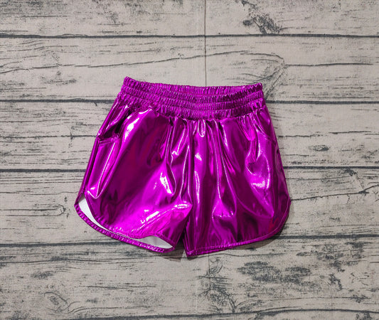 NO MOQ SS0412 pre-order baby girls clothes dark purple shiny leather shorts