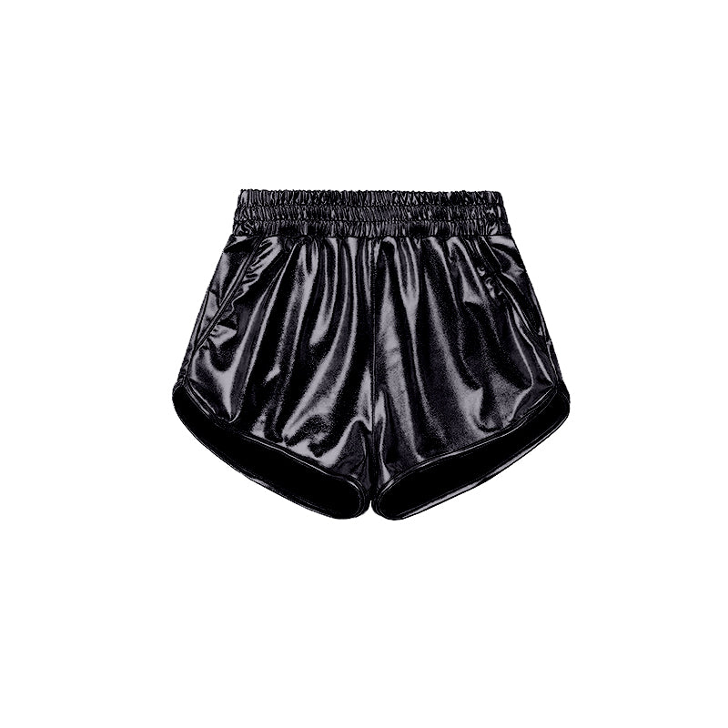 NO MOQ SS0413 pre-order baby girls clothes black shiny leather shorts-24.11.30