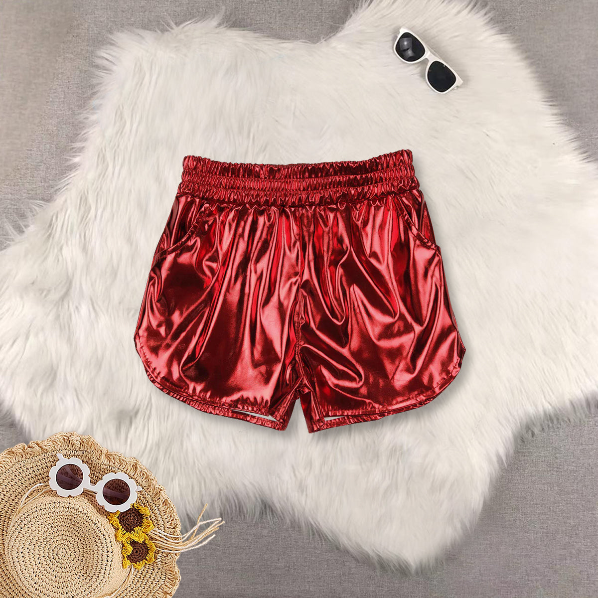 RTS NO MOQ Sibling Girls yoga pure red short sleeve Clothes Sets and top and shorts