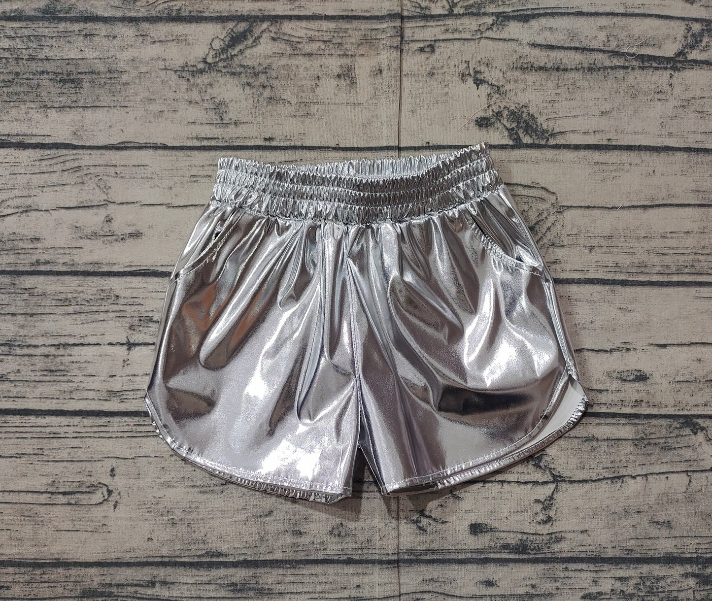 NO MOQ SS0416 pre-order baby girls clothes sliver shiny leather shorts