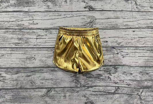 NO MOQ SS0417 pre-order baby girls clothes gold shiny leather shorts