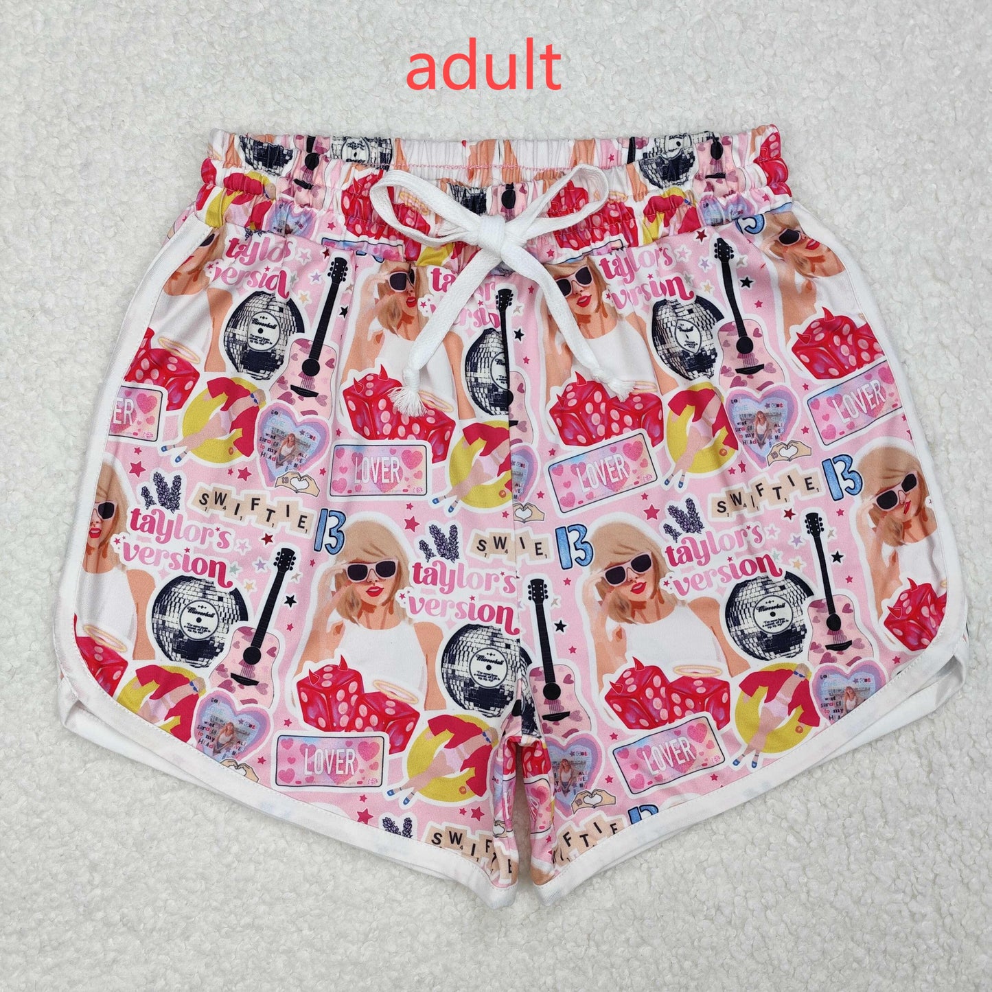 RTS NO MOQ ETA 5/7days Arrived SS0420 Adult female Taylor's version dice guitar star pink shorts