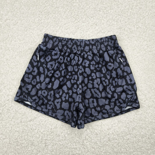 RTS NO MOQ SS0467 Gray and black leopard print yoga shorts