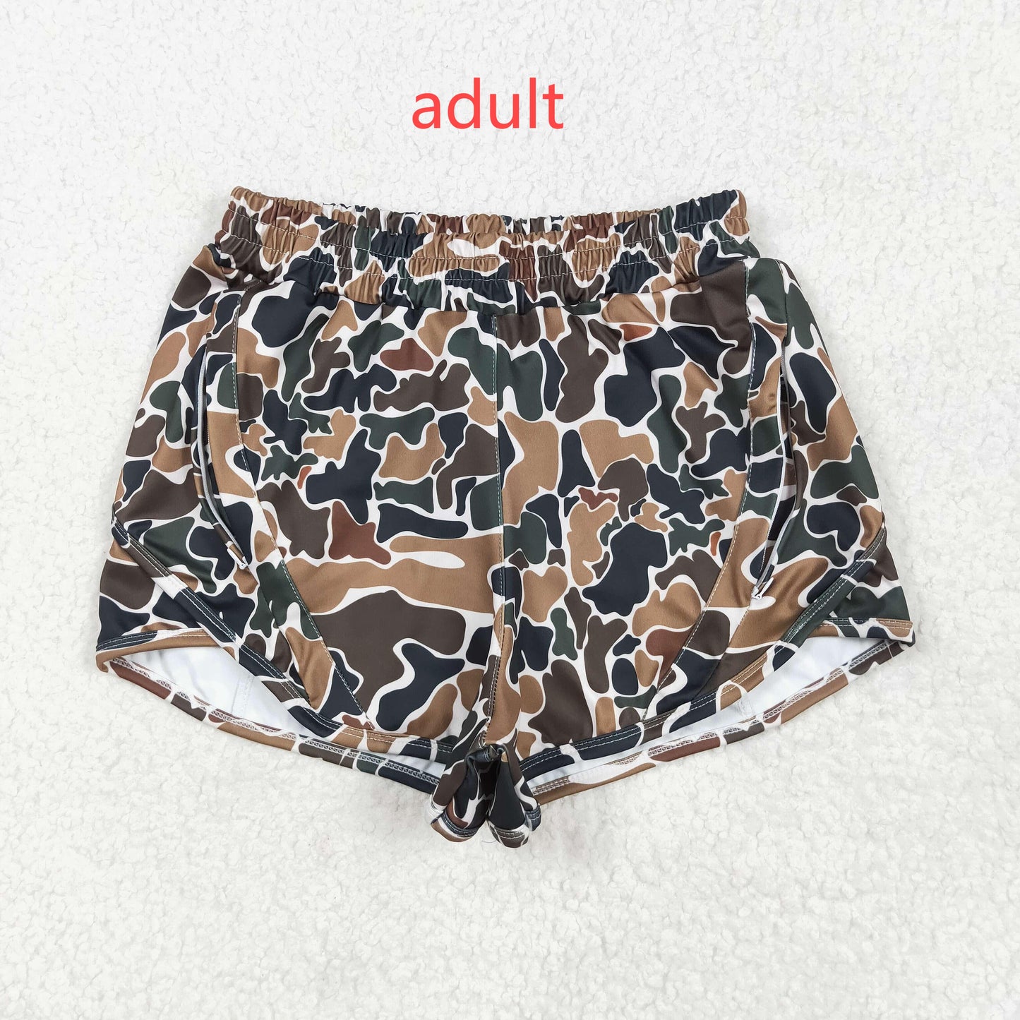 RTS NO MOQ SS0469 Adult female Brown green camouflage beige yoga shorts