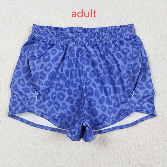 RTS NO MOQ SS0470 Adult female blue leopard print yoga shorts