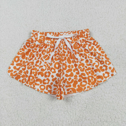 RTS NO MOQ SS0584 baby girls clothes orange leopard print shorts