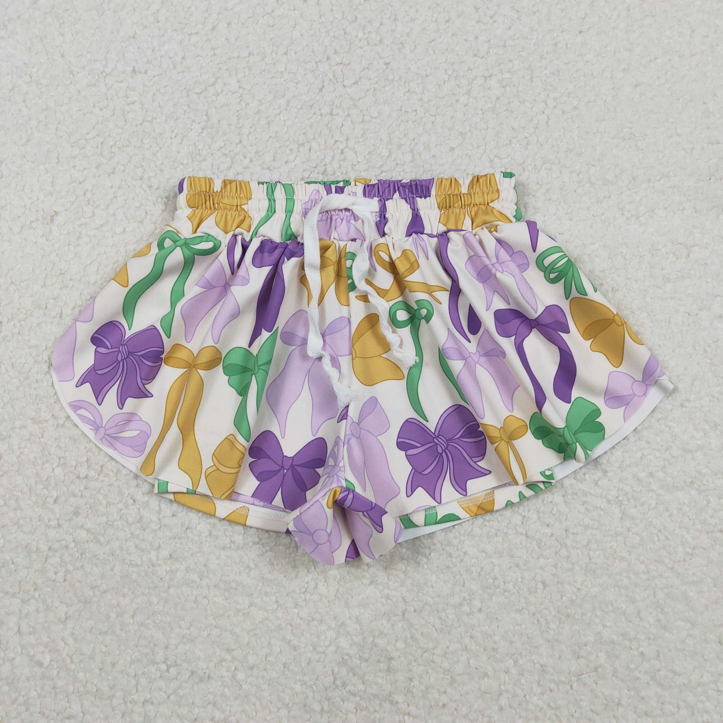 RTS NO MOQ Sibling baby girl clothes and Adult clothes mardi gras yoga bow kids shorts and adult shorts