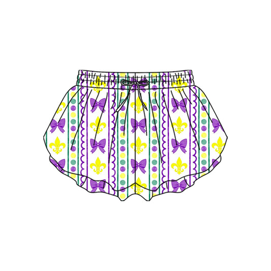 (Pre Order) No moq SS0700 pre-order baby girl clothes yoga mardi gras bow summer shorts-2025.10.20