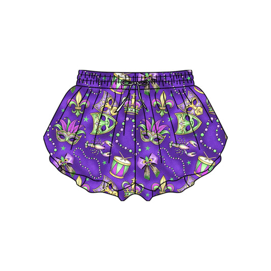(Pre Order) No moq SS0701 pre-order baby girl clothes yoga mardi gras bow summer shorts-2025.10.20
