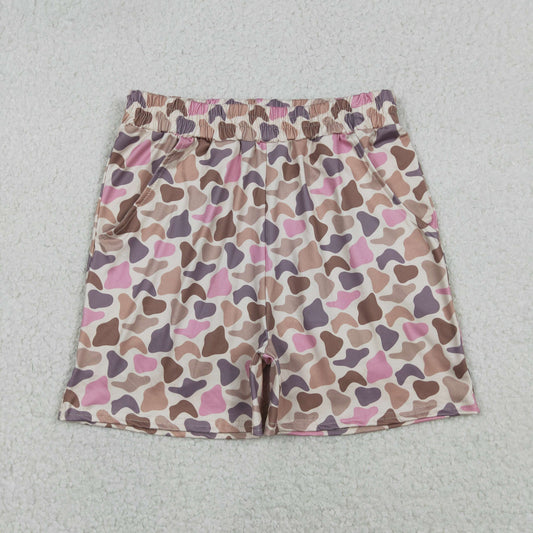 RTS NO MOQ（In Stock) Adult Women's Pink-Brown Camouflage Shorts