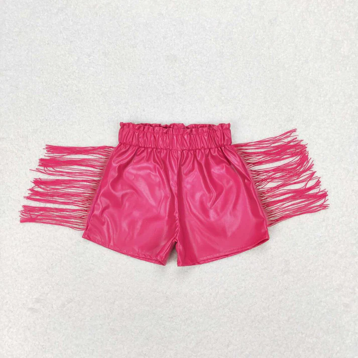 RTS NO MOQ Baby Girls Tassels Fashion Sibling Sister Pleather Shorts