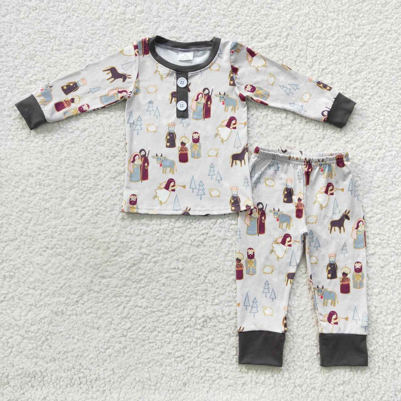 BLP0235 Jesus star cow sheep tree gray long-sleeved trousers suit