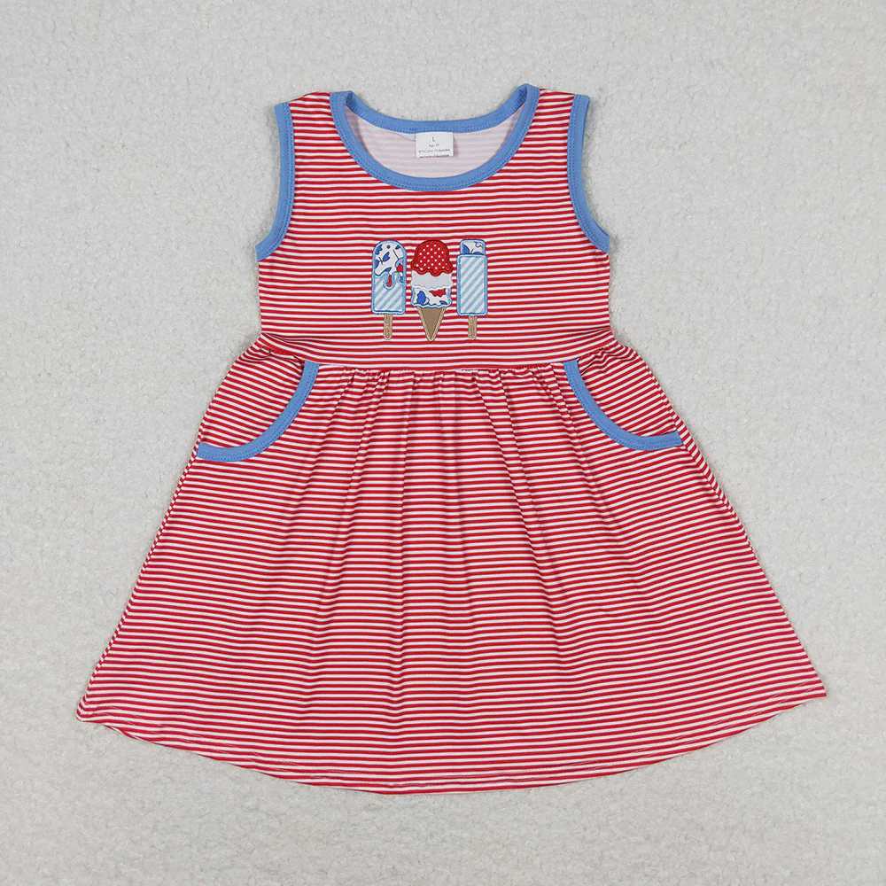 RTS Baby Baby Girls Boys Sibling Popstick 4th Of July Dresses Sets  embroidery