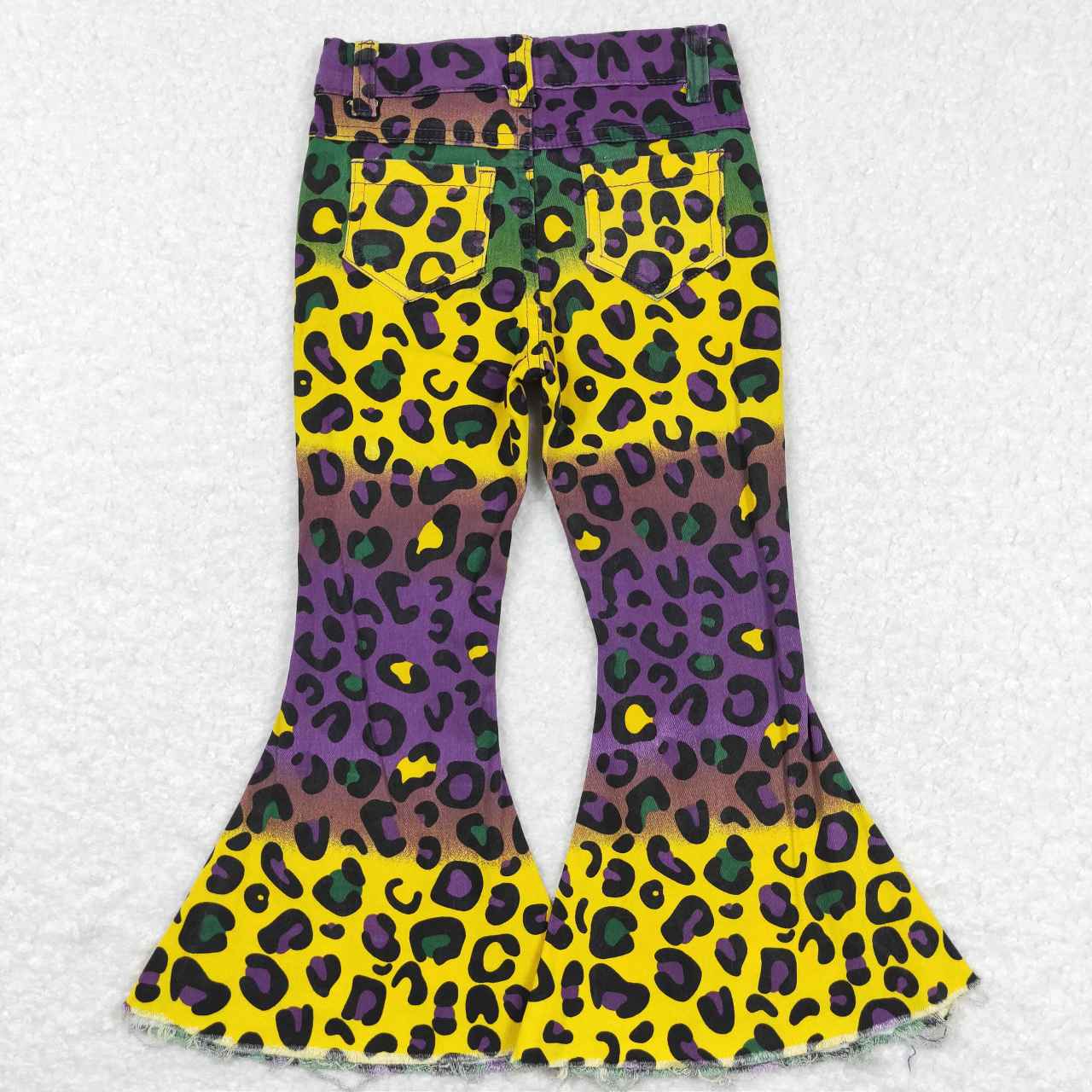 P0314 Leopard print yellow green purple denim trousers