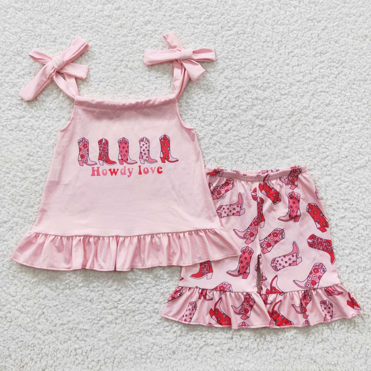 GSSO0270 HOWDY pink boots suspenders set