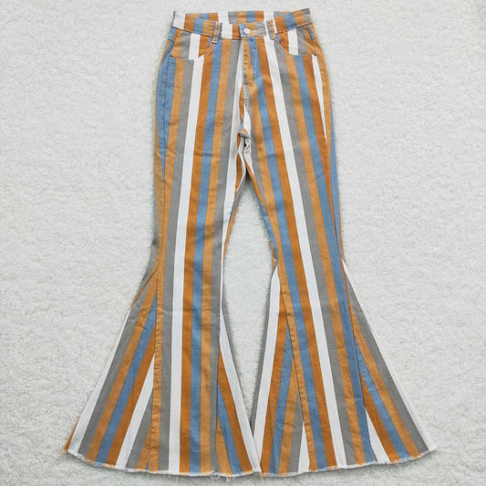 P0153 Adult Orange Off-White Striped Denim Trousers