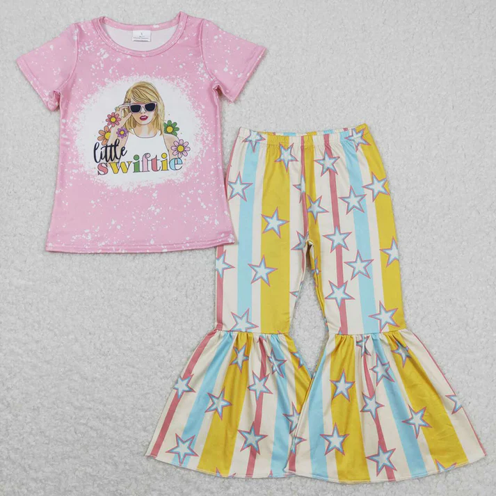 RTS NO MOQ Baby Girls Sibling Sister Concert Singer Shirt Bell Pants Clothes Sets