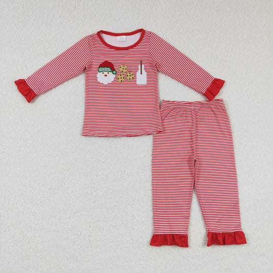 GLP0873 Embroidery Santa Cookie Milk Red Striped Lace Long Sleeve Pants Suit