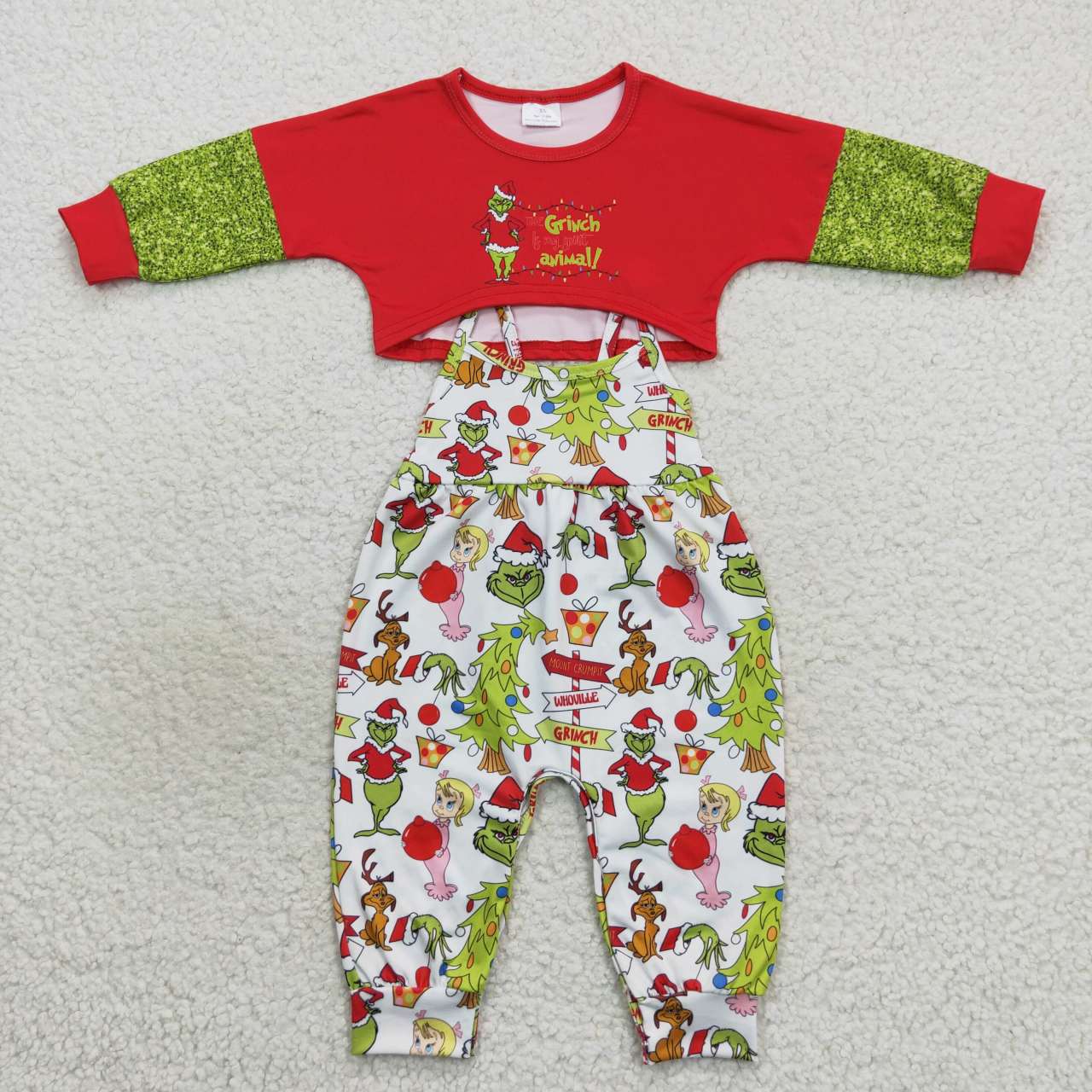 GLP0687 grinch red green long sleeve white trousers suit