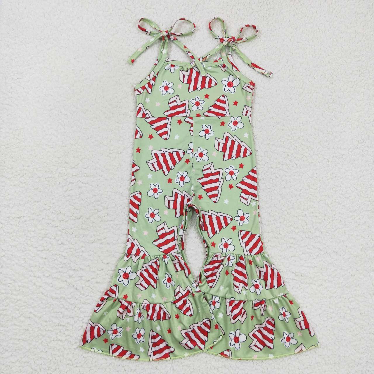 SR0453 Flower Christmas Tree Cookies Green Camisole Jumpsuit