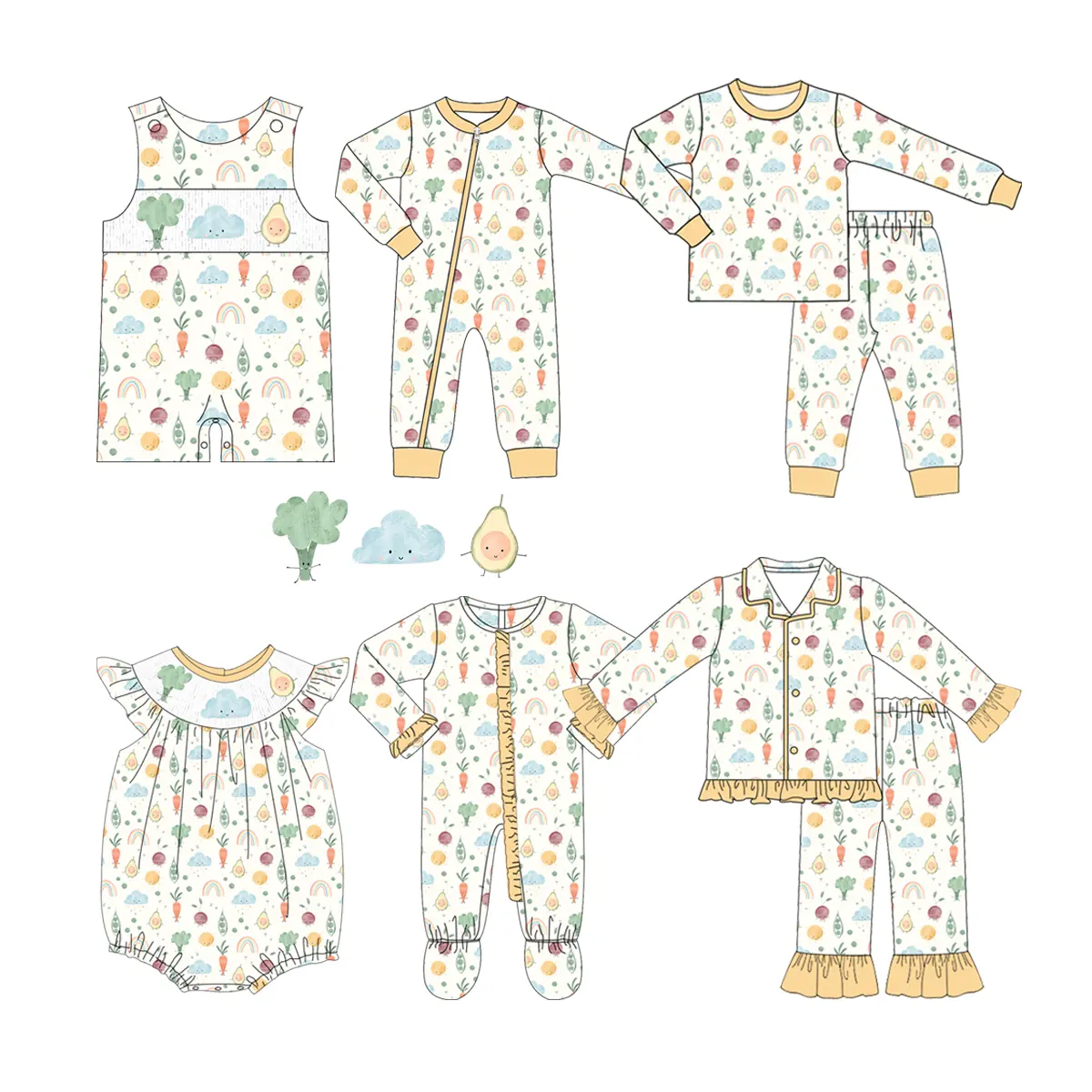 Custom moq 3 MIX SIZE eta 7/8week moq 5 eta /4/5week Beige Tree-Cloud-Avocado Pattern Mixed Set