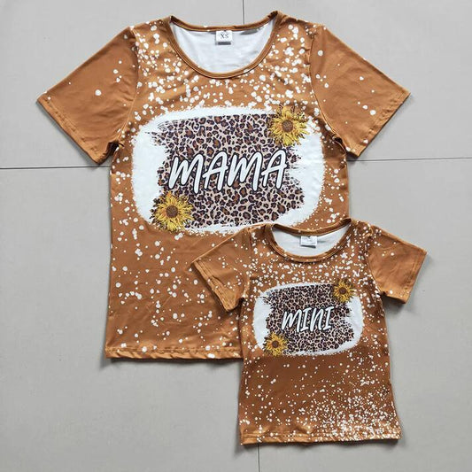 RTS Mommy and Me Mommy and Me Mama And Mini Adult Kids leopard Sunflowers Shirts