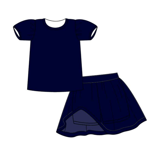 custom moq 3 eta 6-8 weeks baby girls clothes navy cotton  short sleeve shorts girls summer outfit