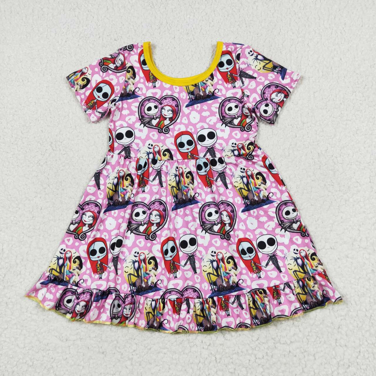 RTS no moq GSD1317 Nightmare Before Christmas leopard print pink short-sleeved dress