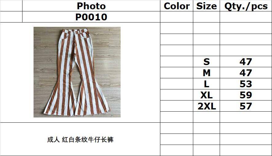 P0010 Adult Red and White Striped Denim Trousers