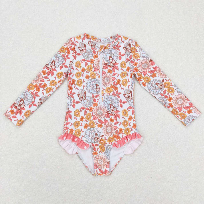 RTSBaby Girls Summer Long Sleeve Flowers One Pieces Swimsuits