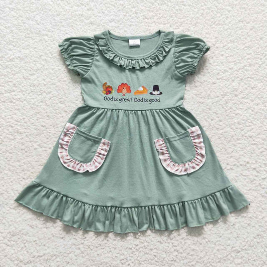 GSD0481 god is great offset turkey pocket green lace short sleeve dress