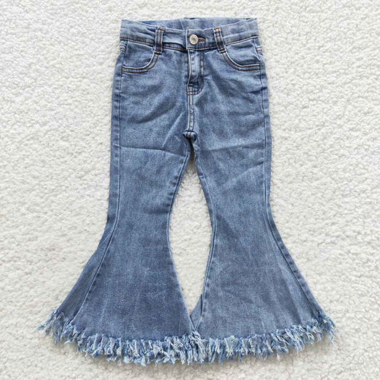 P0132 Light Blue Fringed Denim Trousers