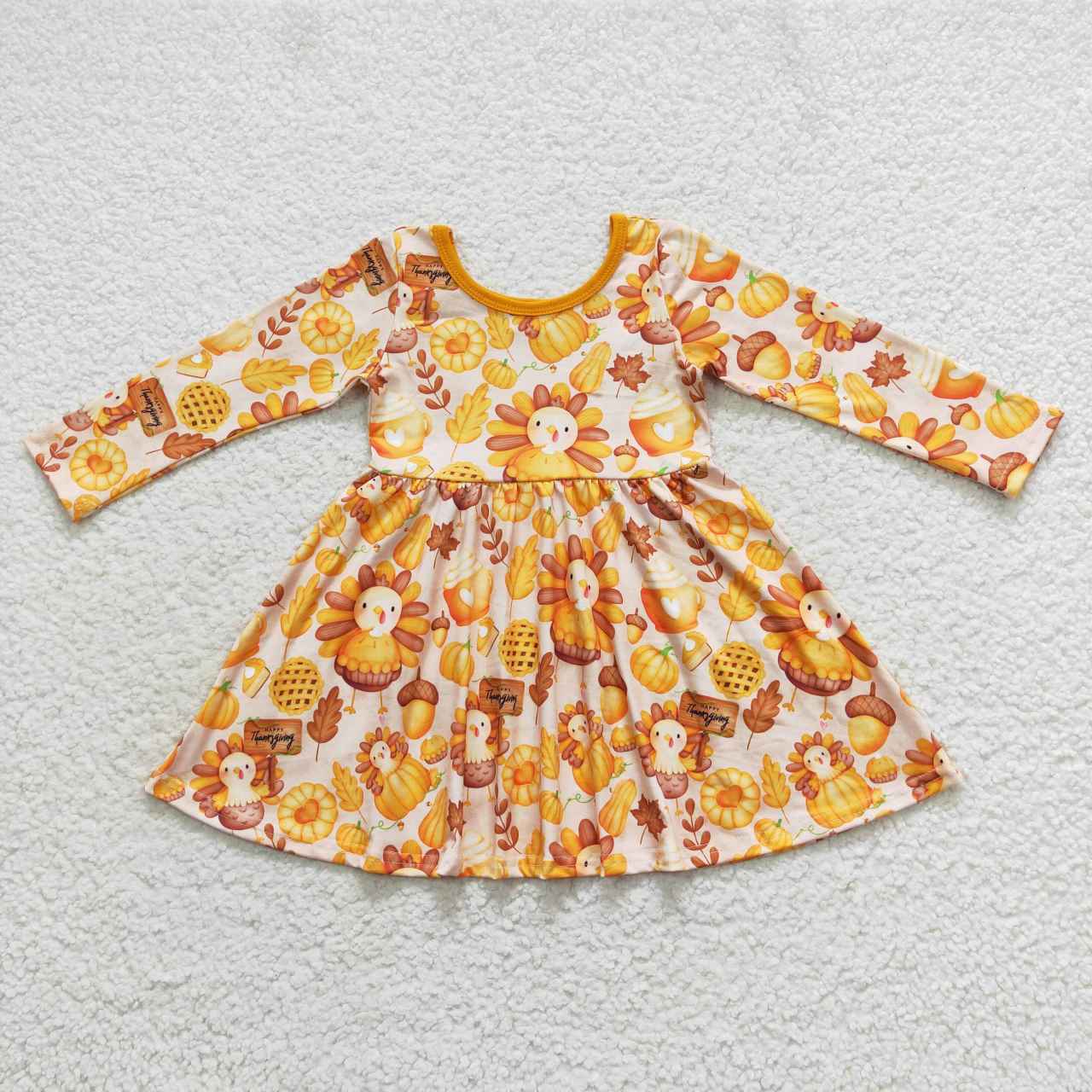 GLD0344 Pumpkin Turkey Orange Long Sleeve Dress