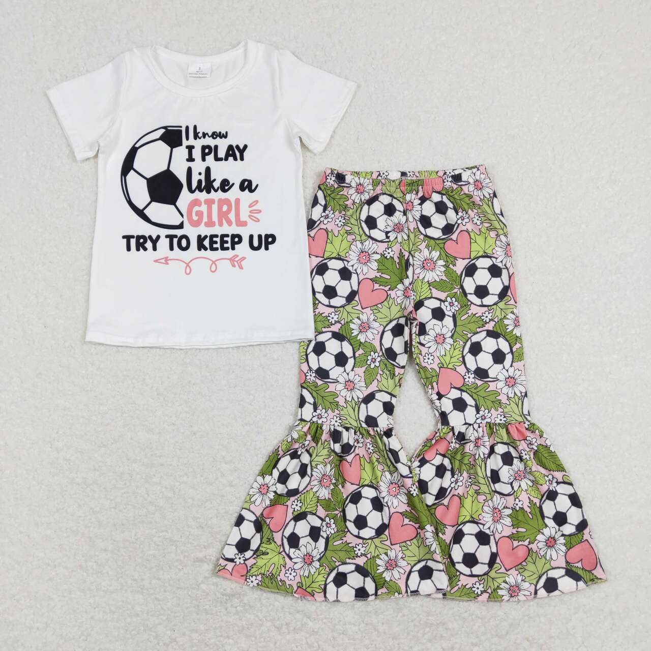 GSPO1263 keep up letter football white short sleeve flower love trousers suit