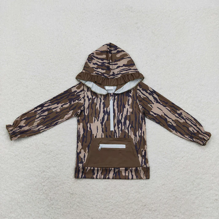 RTS NO MOQ Bottomland Camo Hooded Zip Fall Pullovers Tops