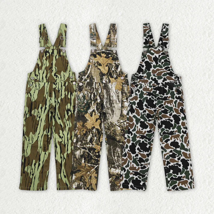 RTS NO MOQ denim  Kids Fall Hunting Camo Denim Strap jumpsuits Overall