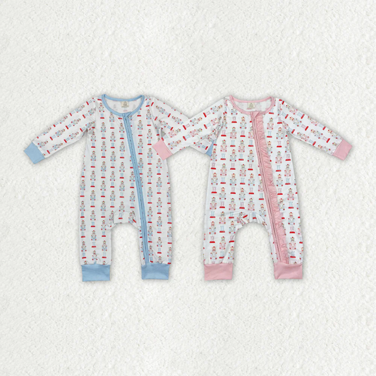 RTS NO MOQ Christmas Soldier Zip Bamboo Long Sleeve Christmas Romper