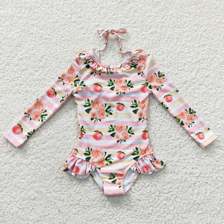 RTSBaby Girls Summer Long Sleeve Flowers One Pieces Swimsuits