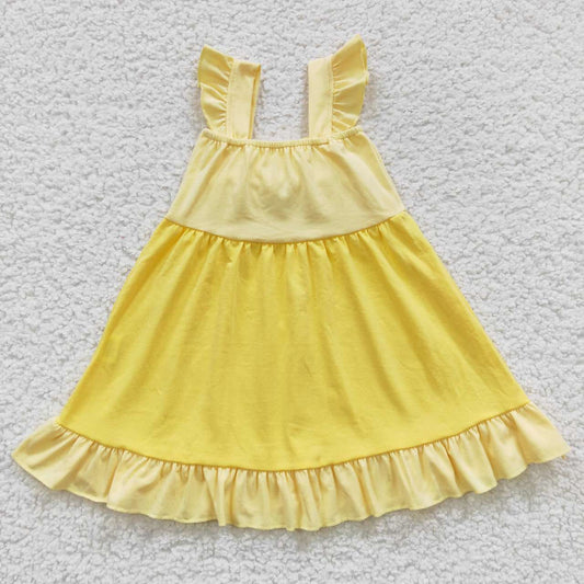 GSD0342 Yellow Bow Flying Sleeve Dress